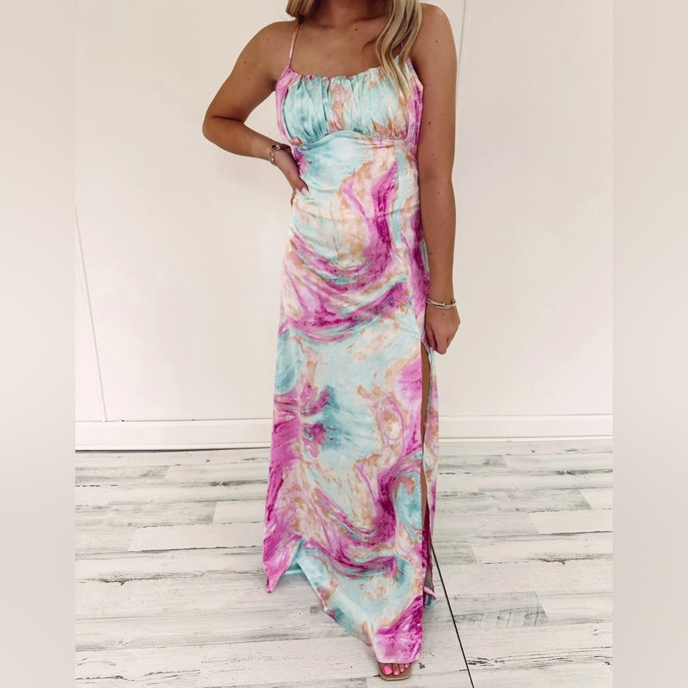 Tie-Dye Marble Maxi Dress - Pink & Aqua